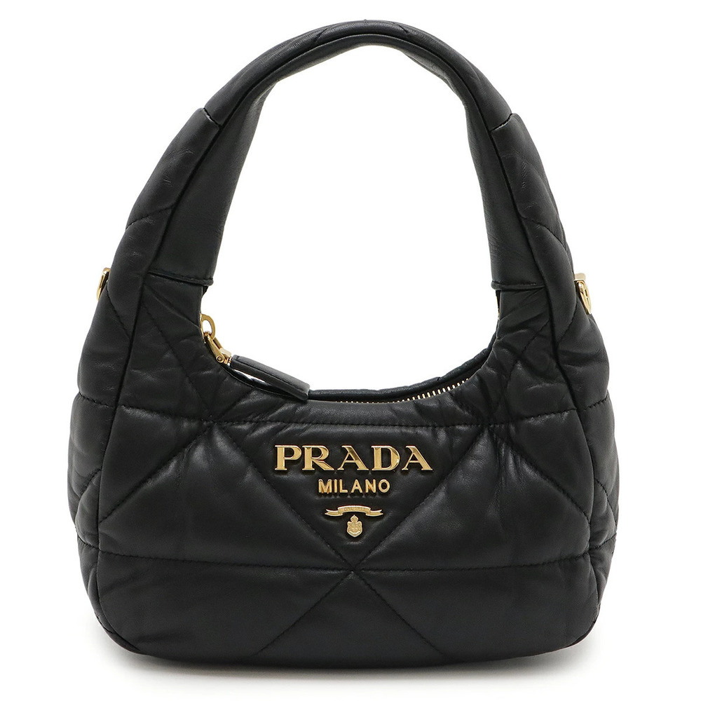 Prada Padded Nappa Leather Handbag Quilted NERO Black Strap